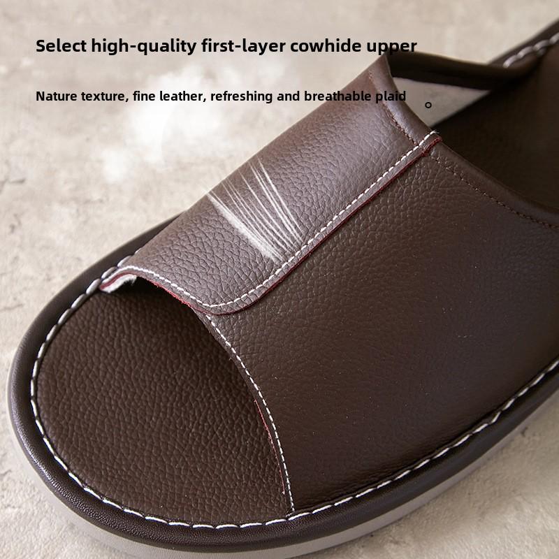 Große Herren-Hausschuhe aus echtem Rindsleder – rutschfest, Sommerkomfort für zu Hause, Übergrößen erhältlich