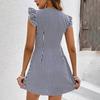 Summer Party Dress Women Striped Print Button Front V Neck Ruffle Cap Sleeve A Line Mini Dress