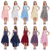 Girls Lace Floral High Low Chiffon Dress Silk Waistband Design Elegant Wedding Party Dress