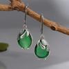 Orecchini Huajie Eleganti Pietra Verde Gocce d'Acqua per Donna Bordatura Antica in Argento Accessori per Orecchie da Banchetto Tendenza