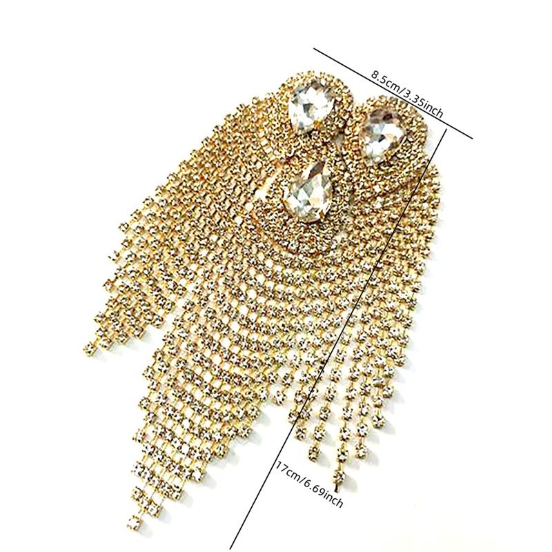 Toppe con design a goccia d'acqua di diamante con perline, nappa di cristallo con frange, strass, distintivi da spalla, spille, applicazioni per abito da donna