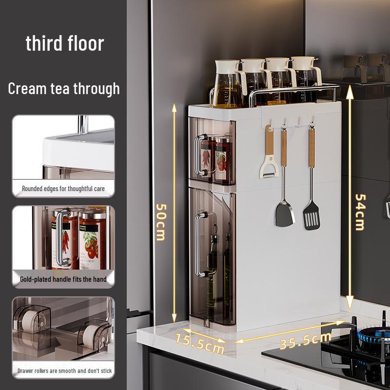 

Многоярусная кухонная полка для специй: Настольный органайзер для бутылок с маслом, солью, соевым соусом, уксусом и приправами с выдвижной функцией.