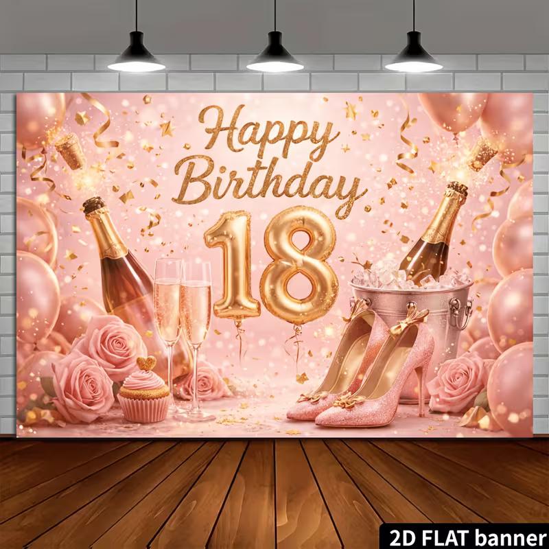 2D Pink Gold 18th Birthday Backdrop Photography Background