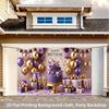2D Purple Gold Luxury Birthday Backdrop Banner 8ft Wide Happy Birthday Party Decor Background