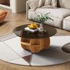 Minimalist Round Wood & Glass Coffee Table Set