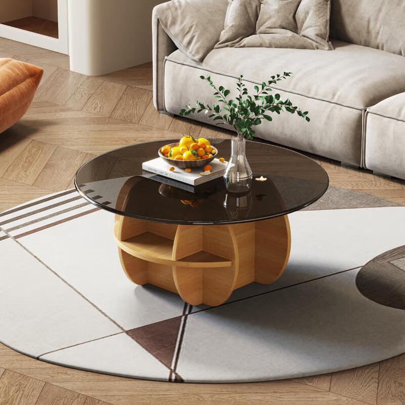Minimalist Round Wood & Glass Coffee Table Set