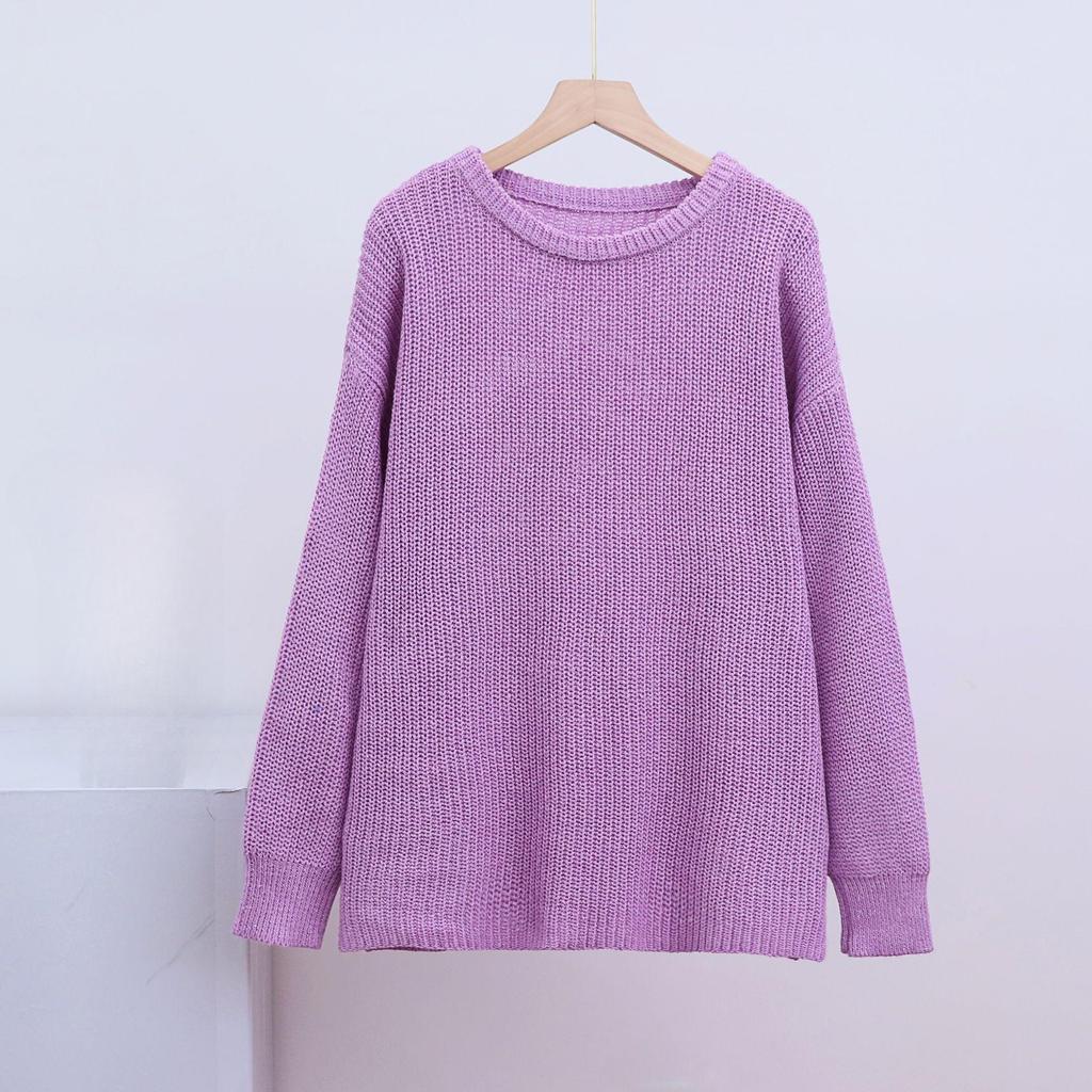 Pull ample à col rond pour femme, pull tricoté à manches longues, couleur unie, vent paresseux, automne et hiver