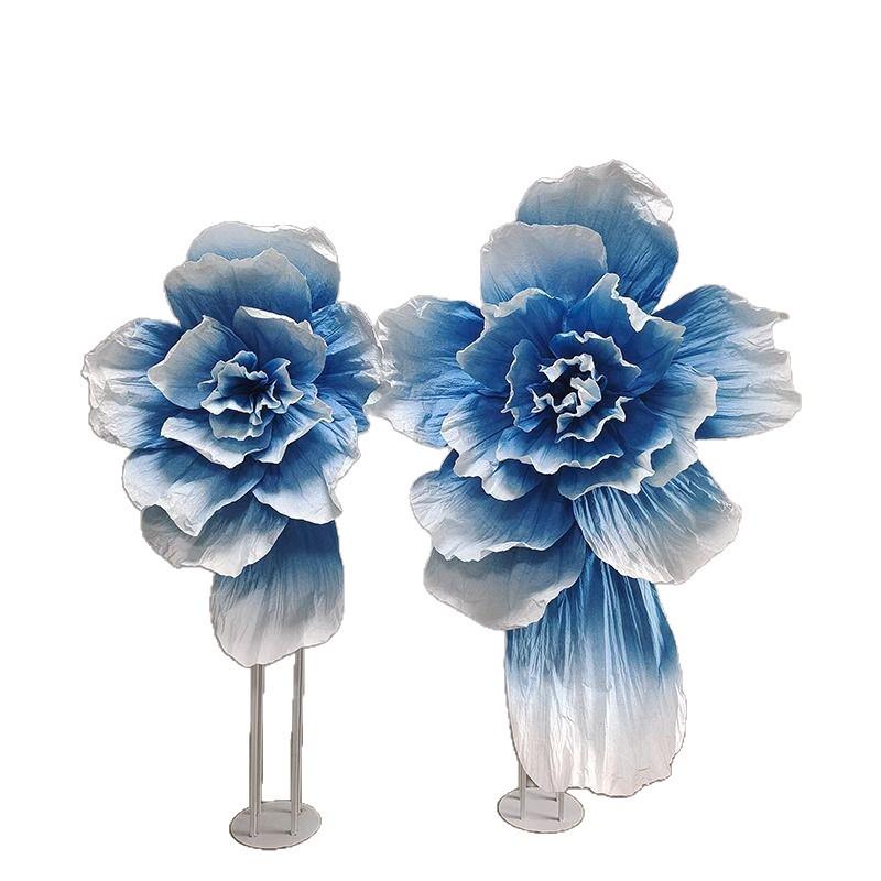 Duża Dekoracja Ślubna z Papierowych Kwiatów - Plisowane Plastikowe Kwiaty na Tło Hotelowe, Gigantyczne Rekwizyty Kwiatowe z Papieru Artystycznego, Produkt Gotowy