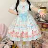 Cute Lolita Suspenders Daily Summer Kawaii Cat Printing JSK Dress Bow Sleeveless Lace Ruffles Girly Camisole Dresses