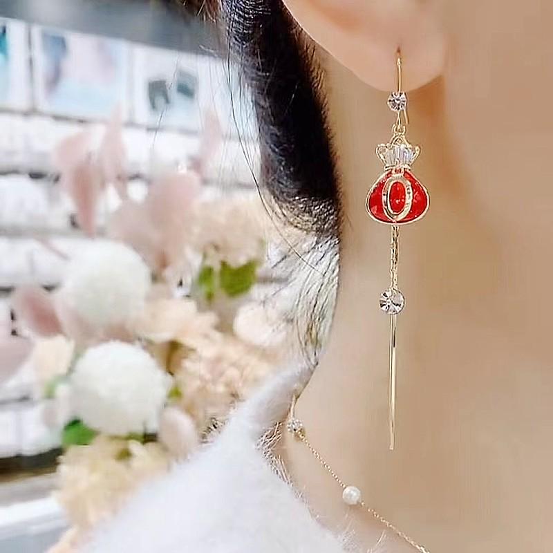 S925 Silver Needle Red Money Bag Earrings - 2022 Versatile Celebrity Style Ear Wire Design