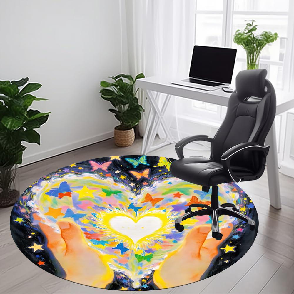 1pc Heart Butterflies Office Round Area Rug, Indoor Mat Suitable ForOffice, Under Office Chairs Bedroom Living Room Home Decor, Room Deco T207
