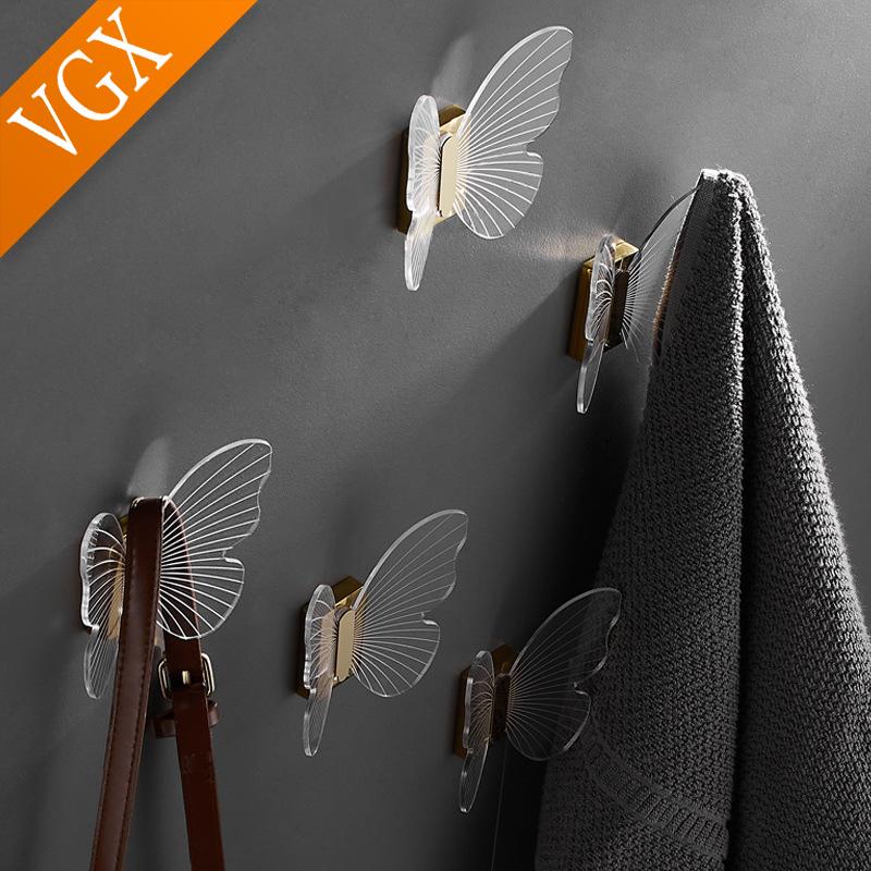VGX Robe Hooks Wall Hook Tower Hook Bag Coat Clothes Hanger for Bathroom Kitchen Hardware Accessories Punch-Free Gold