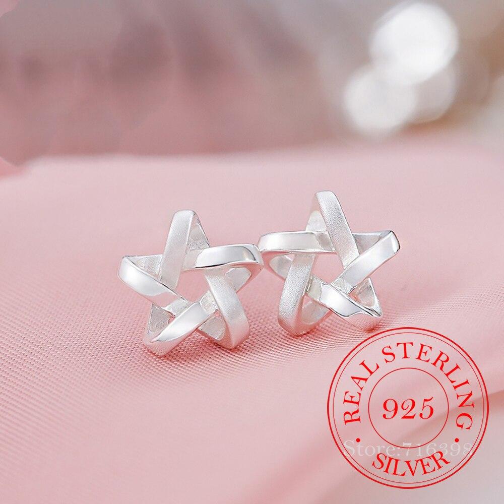 Fashion 925 Sterling Silver Jewelry Weave Star Stud Earrings For Women Wedding Female Brincos Boucle D 'Oreille Femme Eh1159