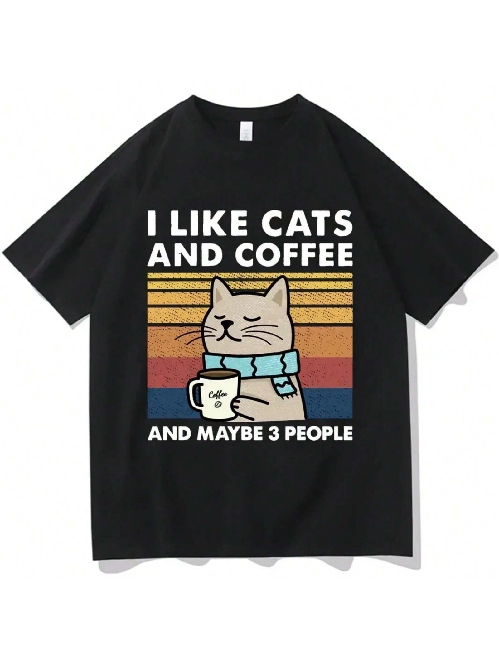 Funny Cat Coffee Graphic T Shirt I Like Cat And Coffee Oversized Men Women Short Sleeve Summer Streetwear Cotton Casual T-Shirt S разноцветный