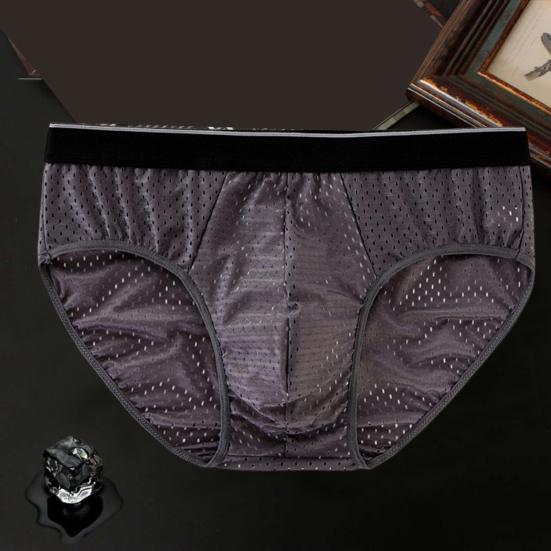 Men Panties Breathable Mesh Elastic Mid Waist Color Block No Trace Inside Wearing Large Size Ice Silk Sexy Male Underwear Briefs for Daily Life