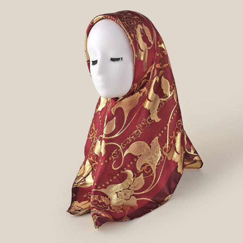 Silk Square Scarf Women Ethnic Floral Print Embroidered Trimmed Edge Elegant Wrap Shawl Accessory C7 Coral Red