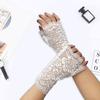 1 Paar Handschuhe, halbe Finger, Spitze, durchsichtig, aushöhlen, Blumenstickerei, einfarbig, elastisch, für Braut, Hochzeit, Abschlussball, Party, dekorative Handschuhe