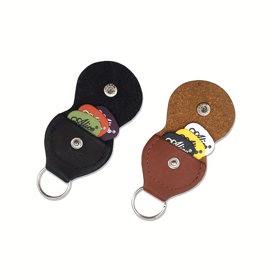 PU Leather Guitar Pick Storage Bag with 3 Random Picks Portable Pick Holder Organizer Pouch for Guitarists Bassists Brown JXB