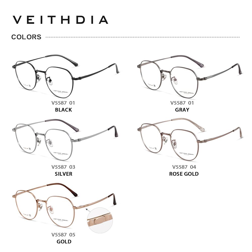 VEITHDIA Glasses Optical Titanium Alloy Frame Customizable prescription lens Eyeglasses Men Women Myopia Computer Eyewear V5587