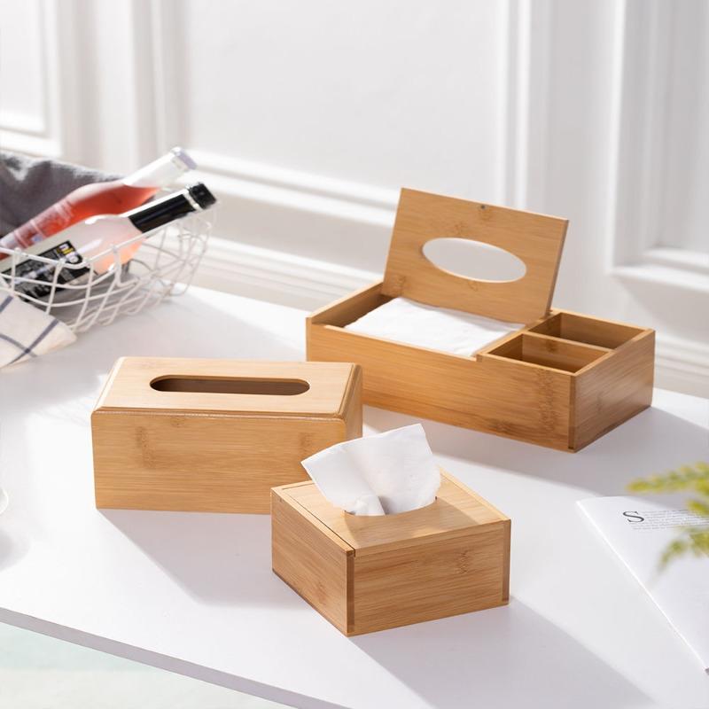 Bamboo Wood Tissue Box Holder Toothpick Box Living Room Coffee Table Restaurant Storage Accessories Rectangular Storage Box