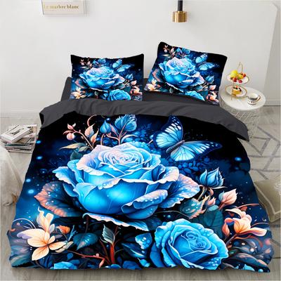 Colorful Blue Butterfly 3D Print Pattern (three-piece Set) Single Double Queen Size Quilt Cover Pillowcase Bedding Set