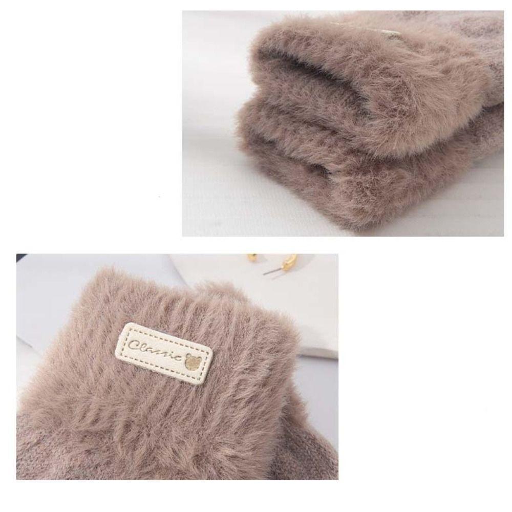 Korean Style Full Finger Mittens Five Finger Cycling Driving Gloves Plush Knitting Gloves  Female