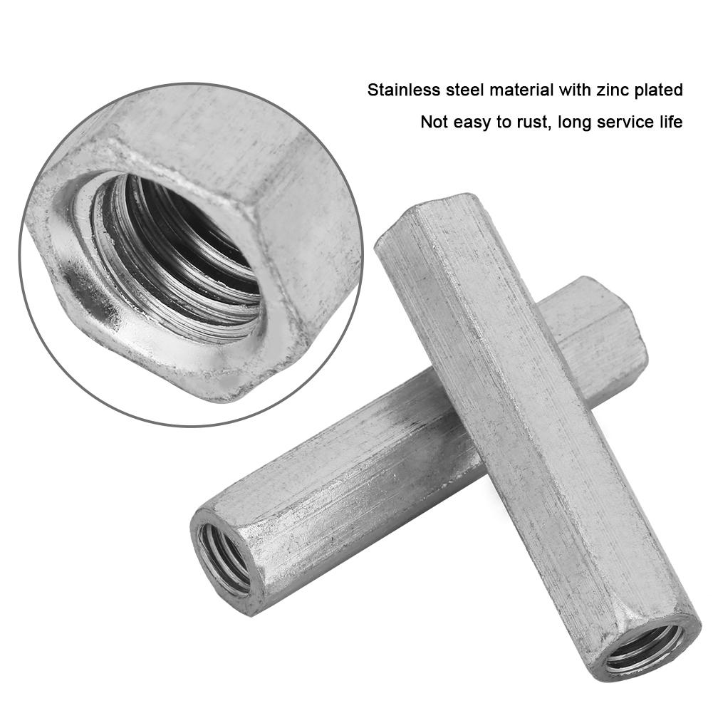 2pcs Zinc Plated Steel M10*60 Long Hex Nut Hexagonal Thread Nut Threaded Fasteners