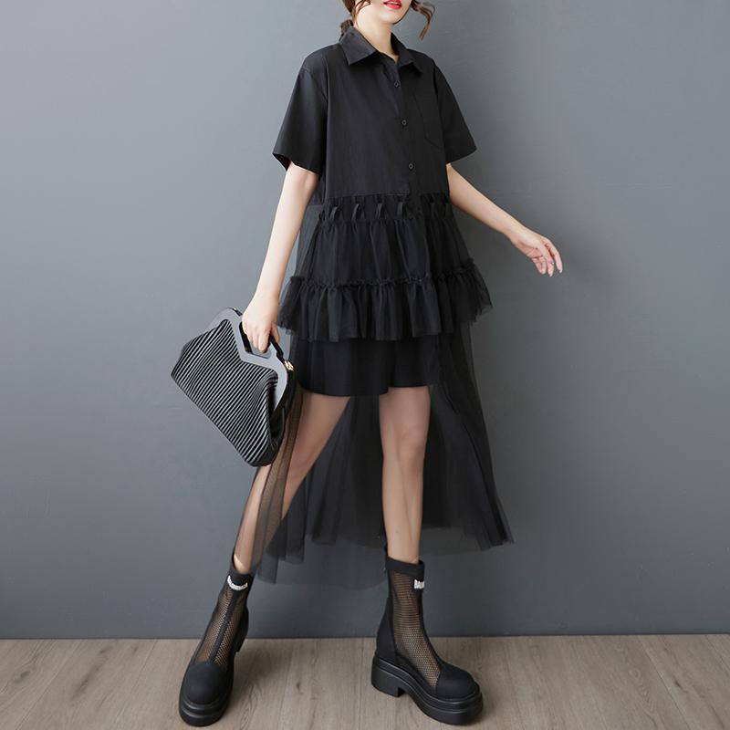 Short Sleeve Plus Size Mesh Vintage New In Dresses for Women Casual Loose Long Summer Shirt Dress