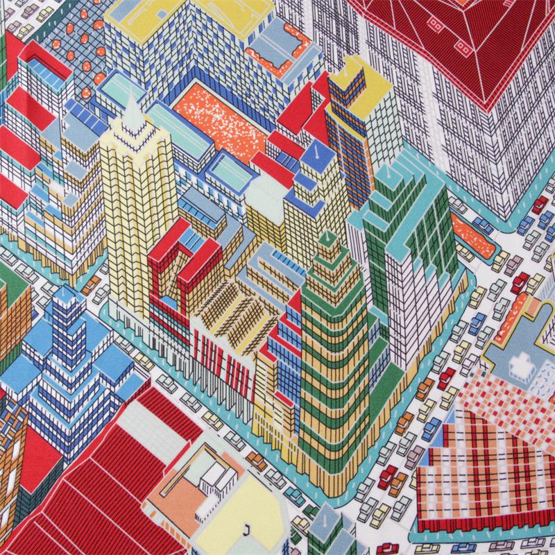 Silk Scarf Women Magic City Print Square Scarves Head Echarpes Silk Foulards Femme Wraps Beach Shawls Bandana Lady Hijabs 90CM