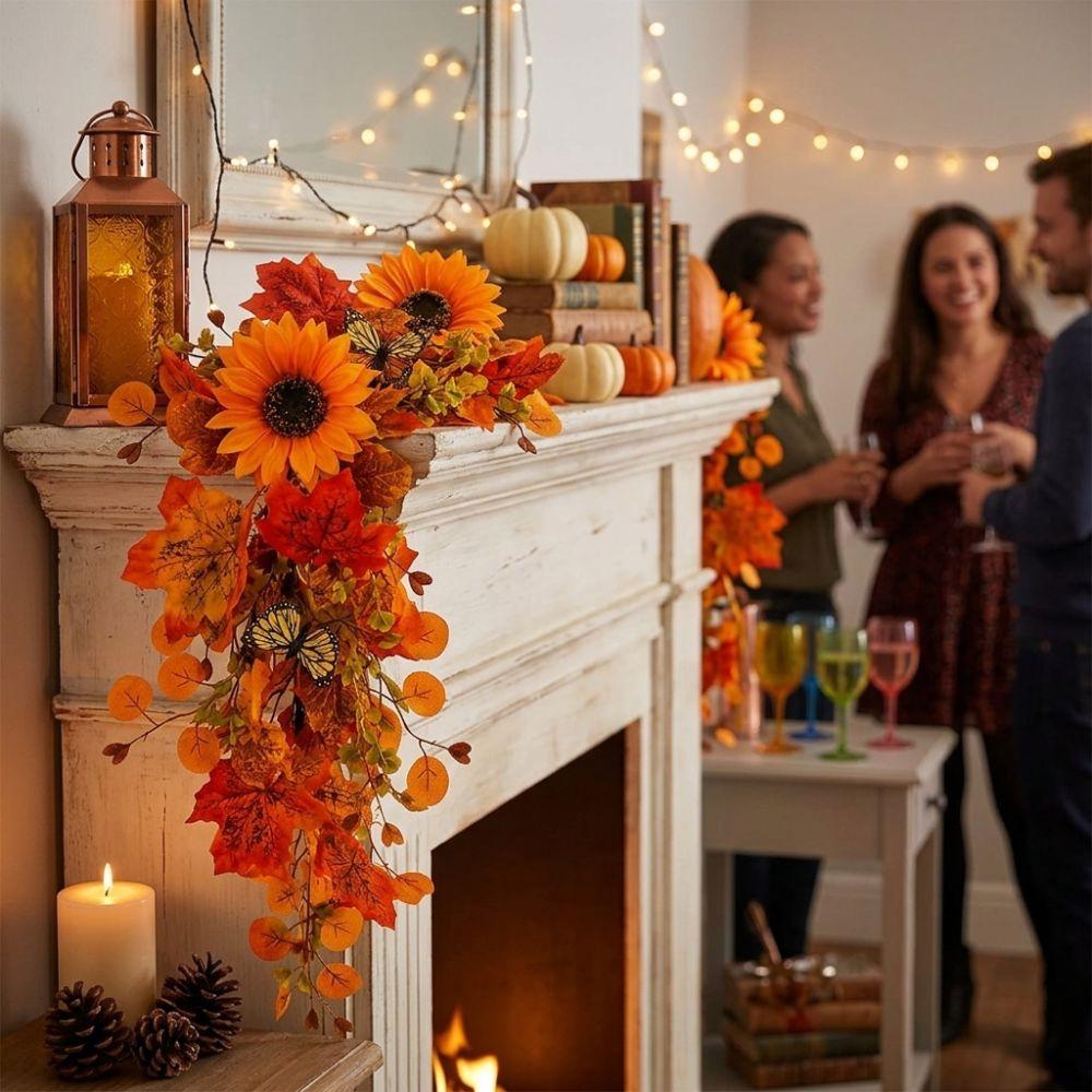 With Butterfly Artificial Fall Wreath Rustic Floral Maple Leaf Ornament  Home Decoration