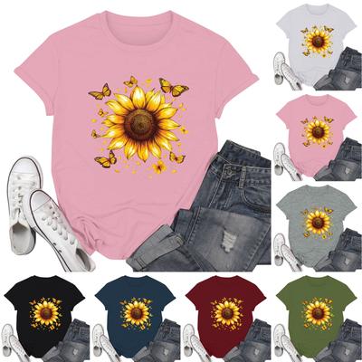 Women's Fashion Casual Printed Short Sleeve Round Neck Pullover Tops