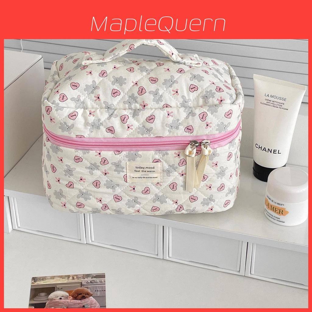 Cotton Heart Gray Bunny Makeup Bag With Cartoon Animal Print For Daily Use