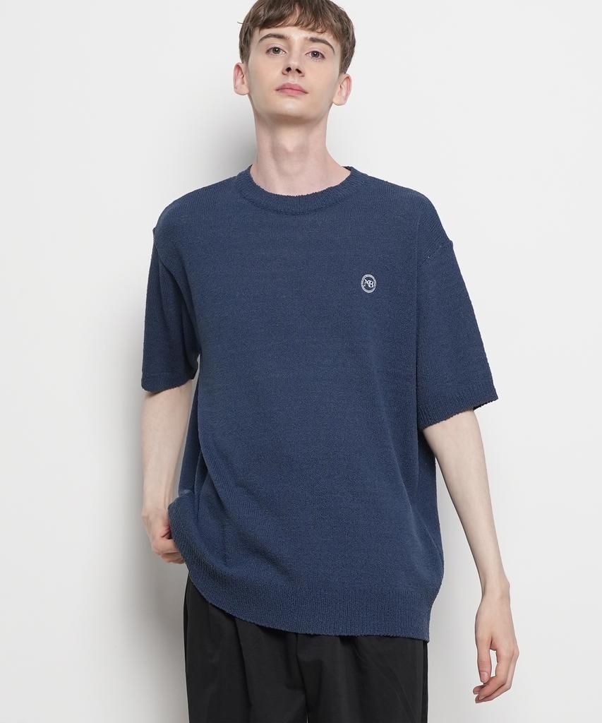 THE-ABON Men'S Summer Boucle Knit Round Short Sleeve T-Shirt Sky Blue