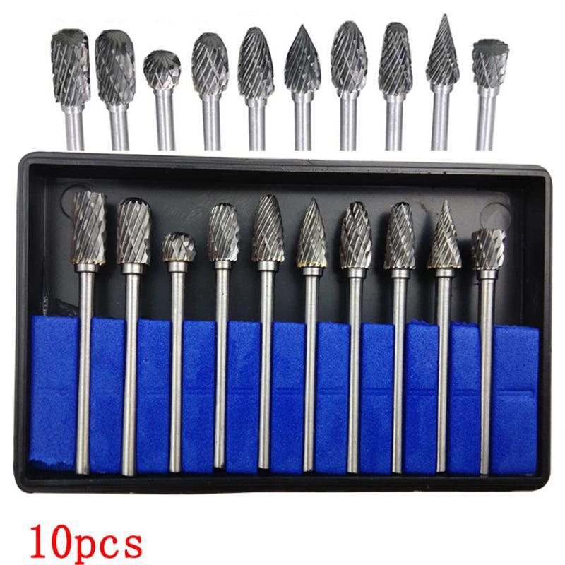 10Pcs/set 1/8 Tungsten Carbide 10mm Drill Bits Rotary Burrs Metal Diamond Grinding Woodworking Milling Cutters for Drill Bits