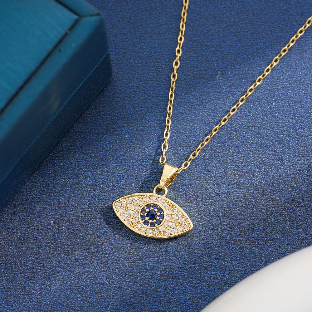 Gold Devil's Eye Zirconia Pendant Necklace with Adjustable Stainless Steel Chain