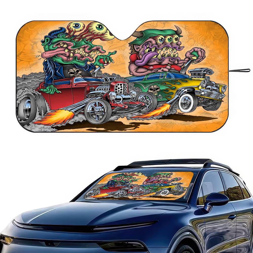 Rat Fink Printed Windshield Sunshade Anime Cute Car Front Windshield 70x130cm Sun Visor Heat Reflector