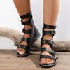Sandalias De Punta Abierta Para Mujer, Zapatos De Gladiador Planos Con Cremallera Trasera Romana, Informales Para Exteriores,