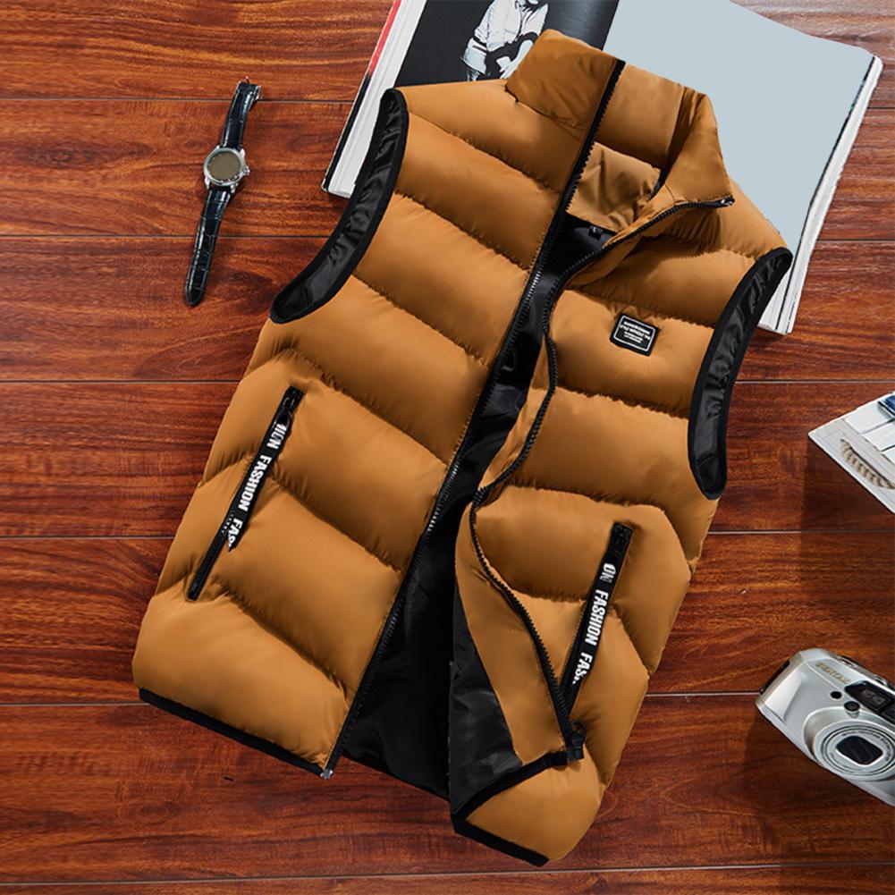 Colete Acolchoado Masculino Colete Acolchoado Masculino de Inverno à Prova de Vento com Gola Alta Fecho de Zíper Colete Elegante com Proteção de Pescoço para o Frio