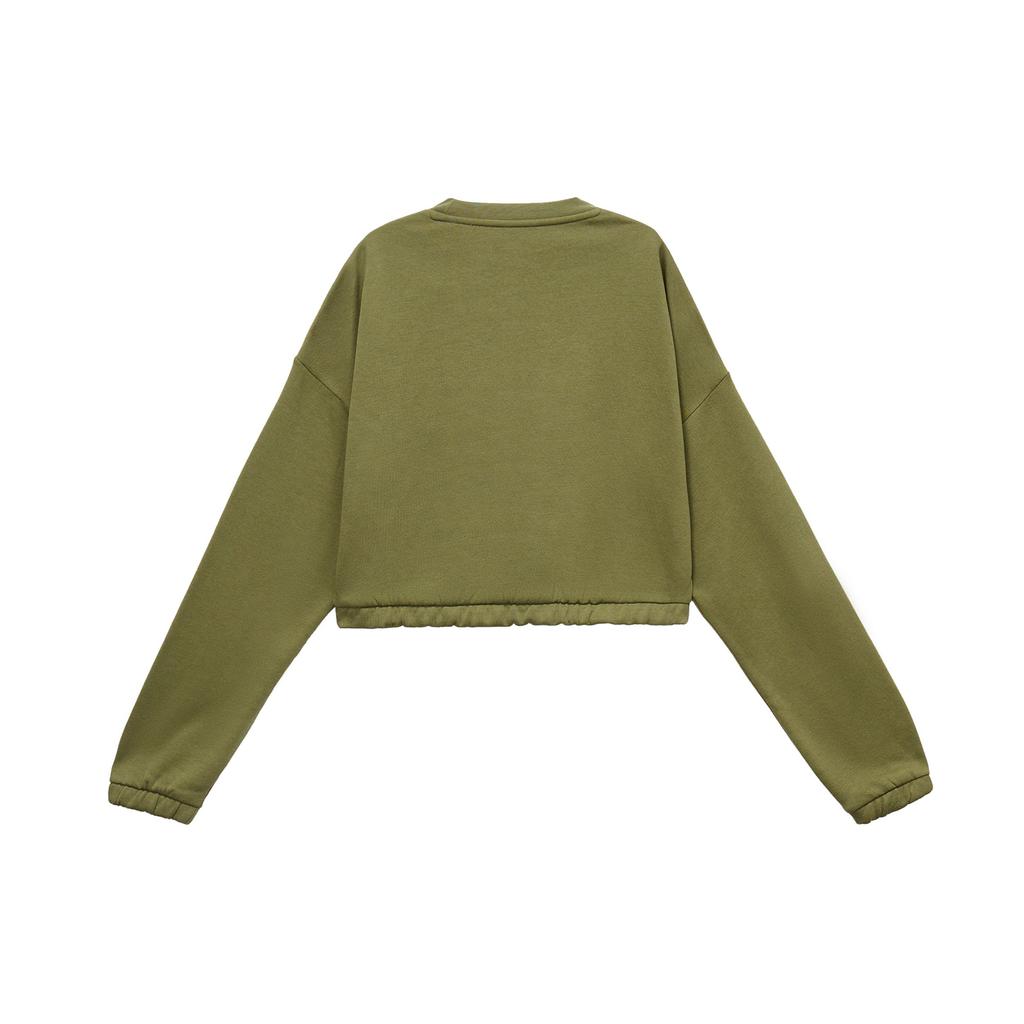 Adidas Logo Pattern Loose Fit Round Neck Long Sleeve Sweatshirt Women Sweatshirt Dark-Olive-Green HC2921