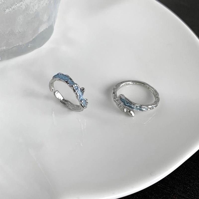 Mint Irregular Texture Ring Women'S Light Luxury Niche Design High Sense Fashion Personality Girlfriend Combination Ring