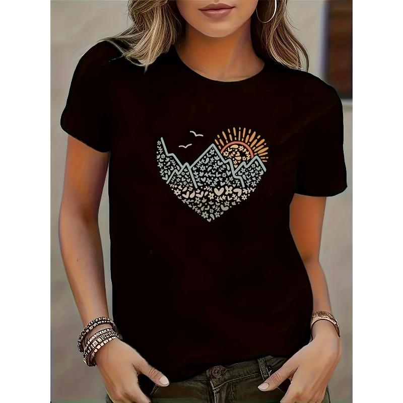 Trendy Heart Pattern Graphic T-Shirt S чёрный
