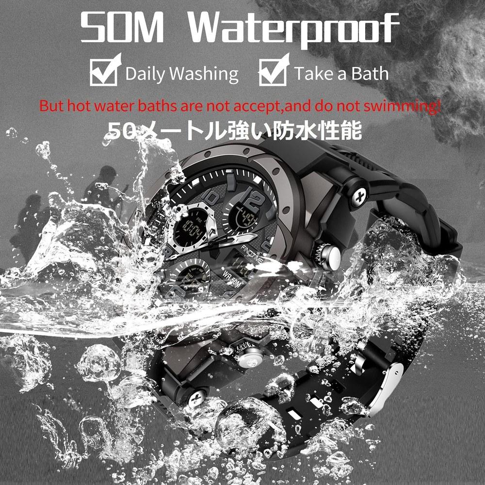 findtime Men's Digital Analog Waterproof Military Sports Watch LED Light Dual Time