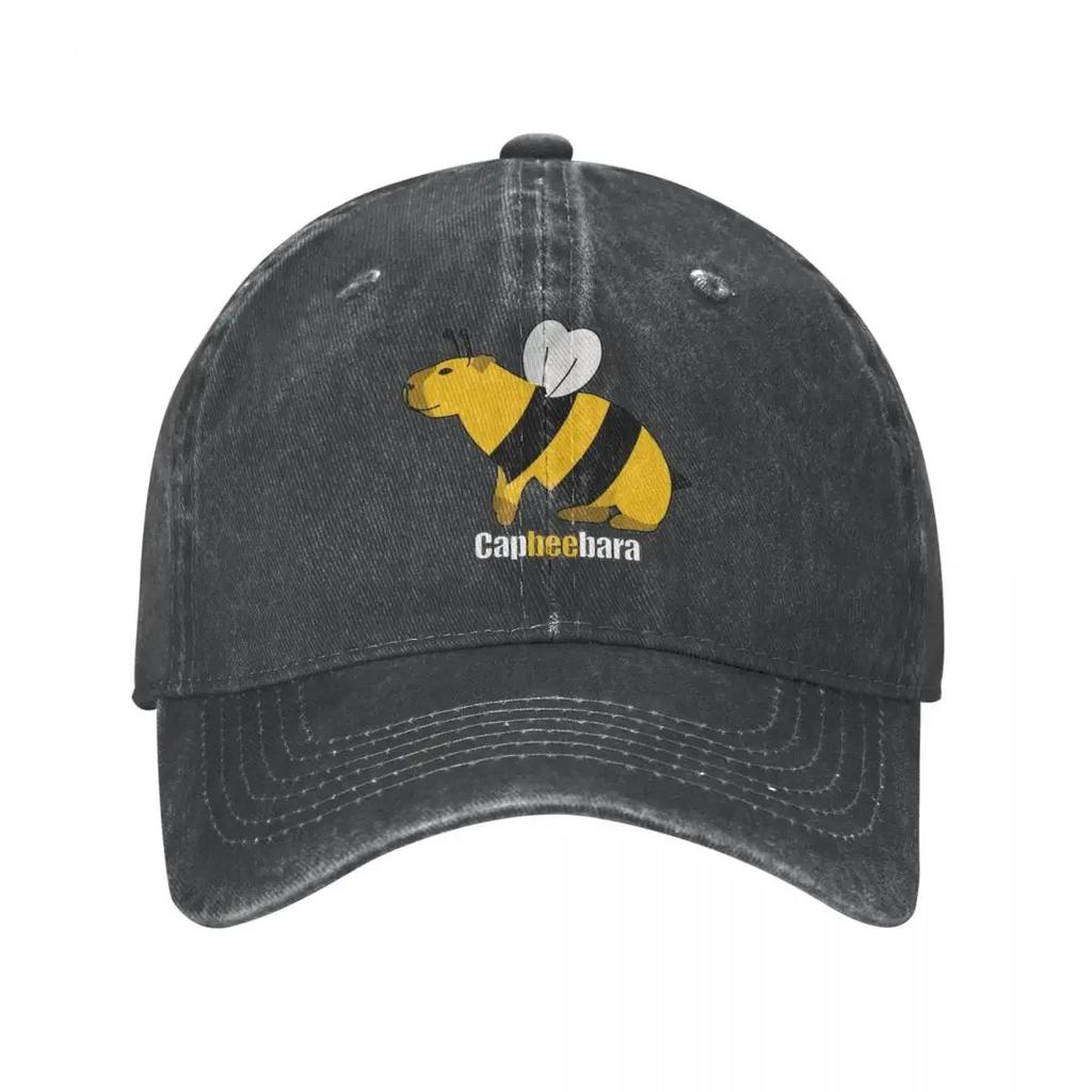 Fashion Capybara Bee Baseball Caps Unisex Distressed Denim Sun Cap Parody Capybaras All Seasons Travel Adjustable Caps Hat