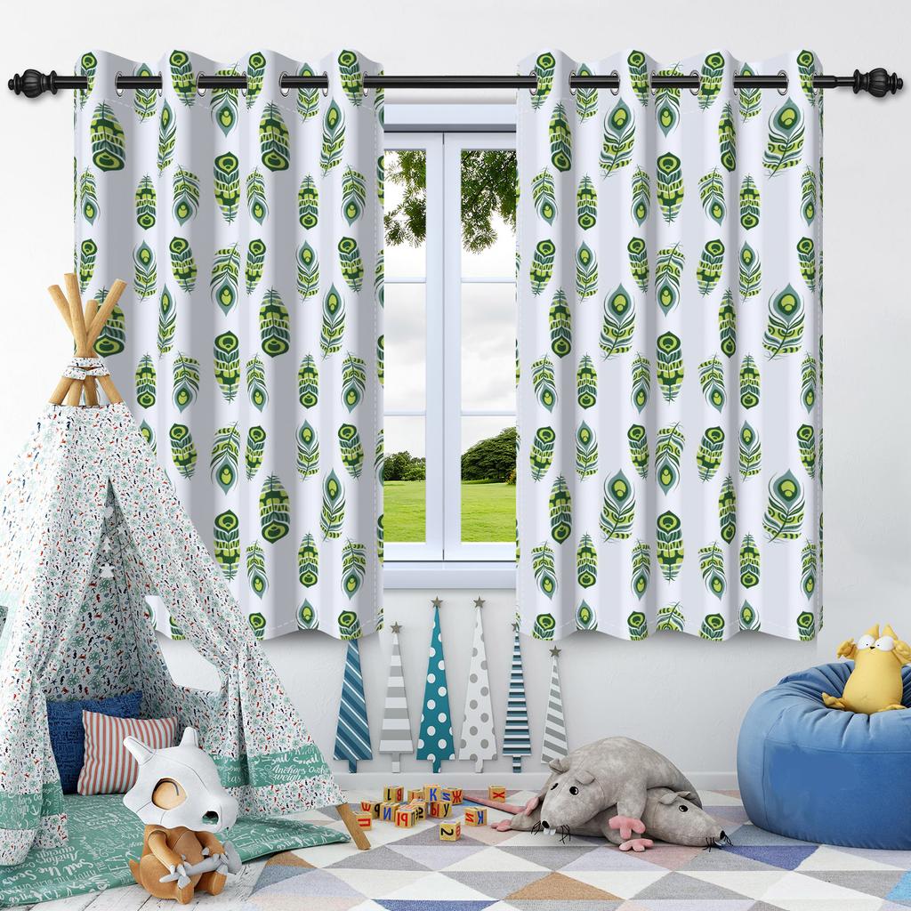 2pcs Feather Pattern Window Curtains Elegant Style Home Bedroom Living Room Blackout Curtains Thermal Insulation Washable Fabric