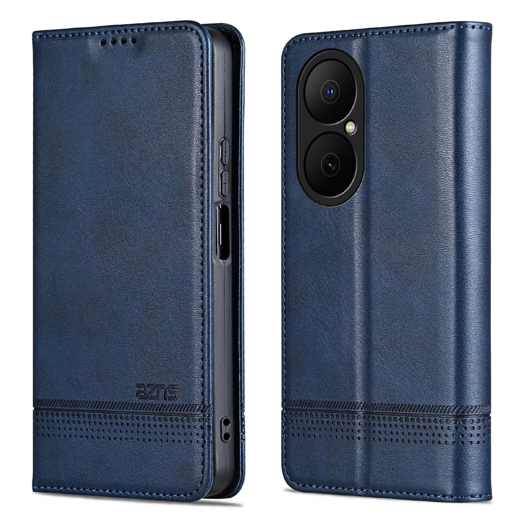 

AZNS For Huawei Enjoy 80 Case Cowhide Texture PU Leather Wallet Phone Cover Blue