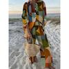 Artistic Bohemian Long Sleeve Pant Suit Women's Retro Geometric Print Shirt Wide Leg Pants Two Piece Set