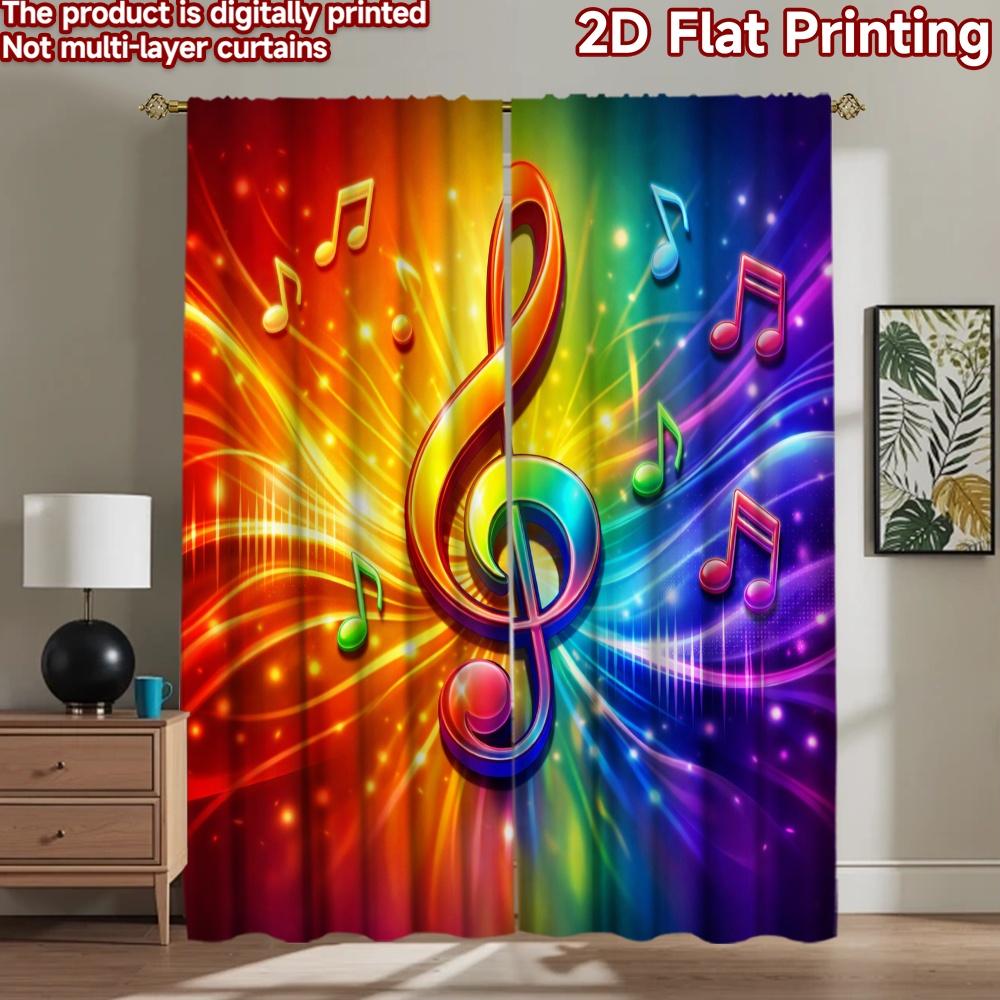 2D flat printing 2pcs Curtain Drapes Music Celebration Colors Digital Printed Polyester Drapes Seasonal Party & Holiday Decor