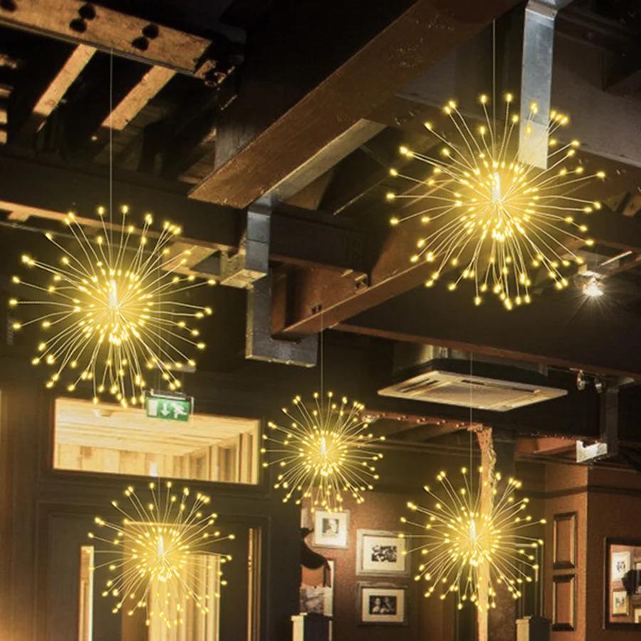 5 IN 1 Plug in Firework Lights 600 LED Starburst Lights Outdoor Christmas Garland LED Twinkle Fairy Light for Tent Porches Decor