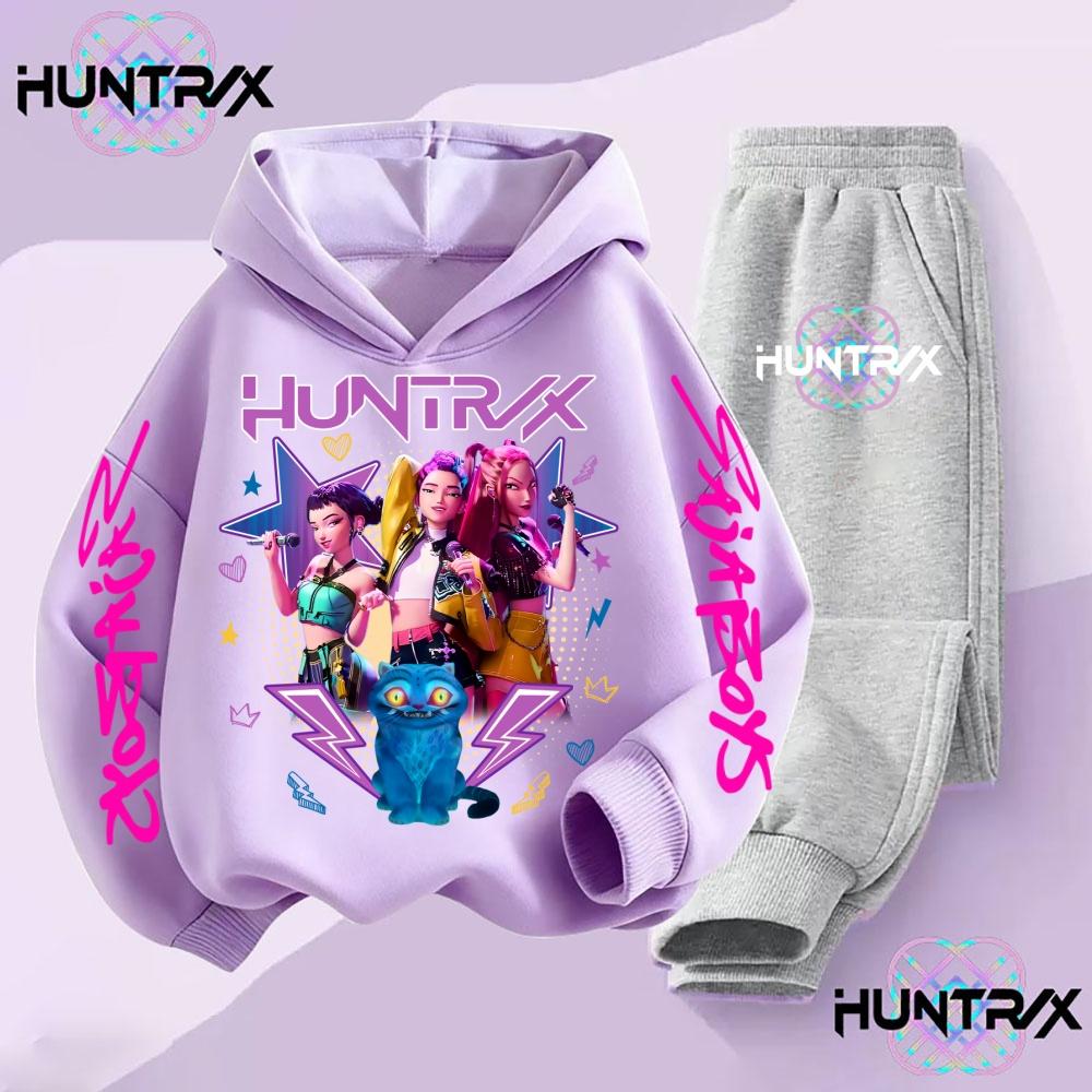 KPop Demon Hunters Huntrix Hoodie Kids Cartoon Clothes Girls Hooded Sweatshirts Pants 2pcs Set Toddler Boys Outfits