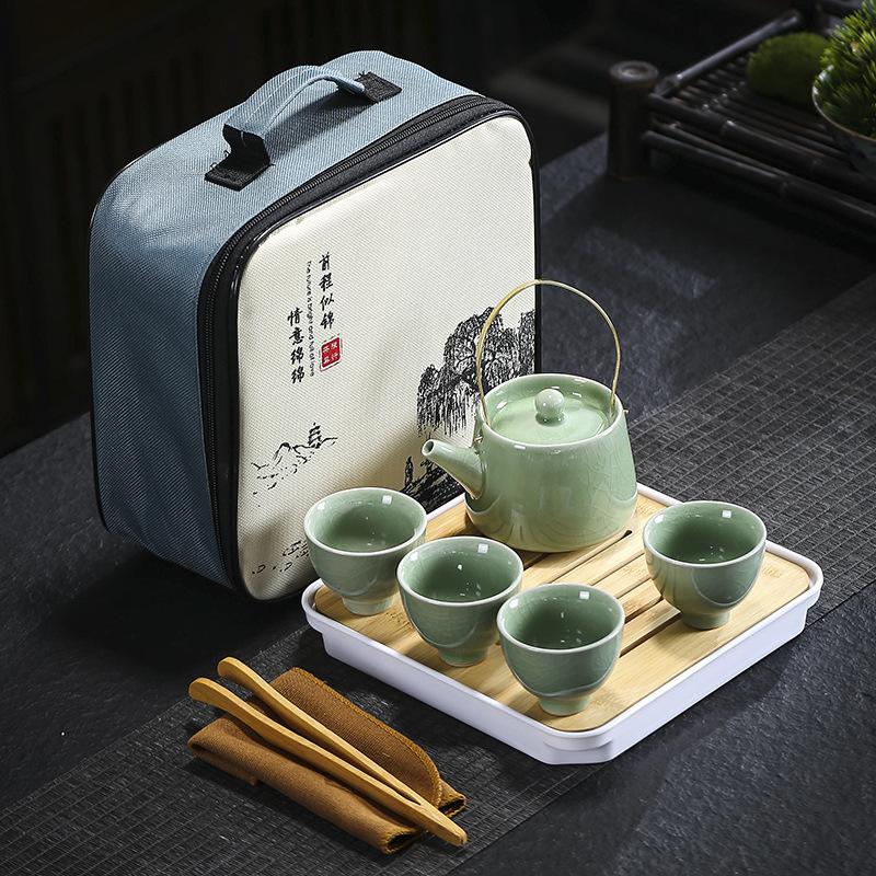 Travel tea set Ge kiln Ru kiln set tea tray home wedding opening real estate souvenir